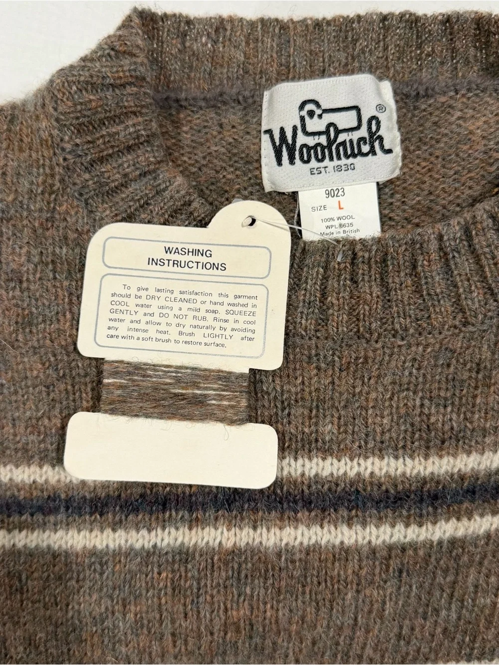 Rare NWT Vintage 1980s Woolrich 100% Shetland Wool Sweater Mens L Taupe Stripe